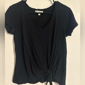 Express Black V-Neck Knot Front Tee